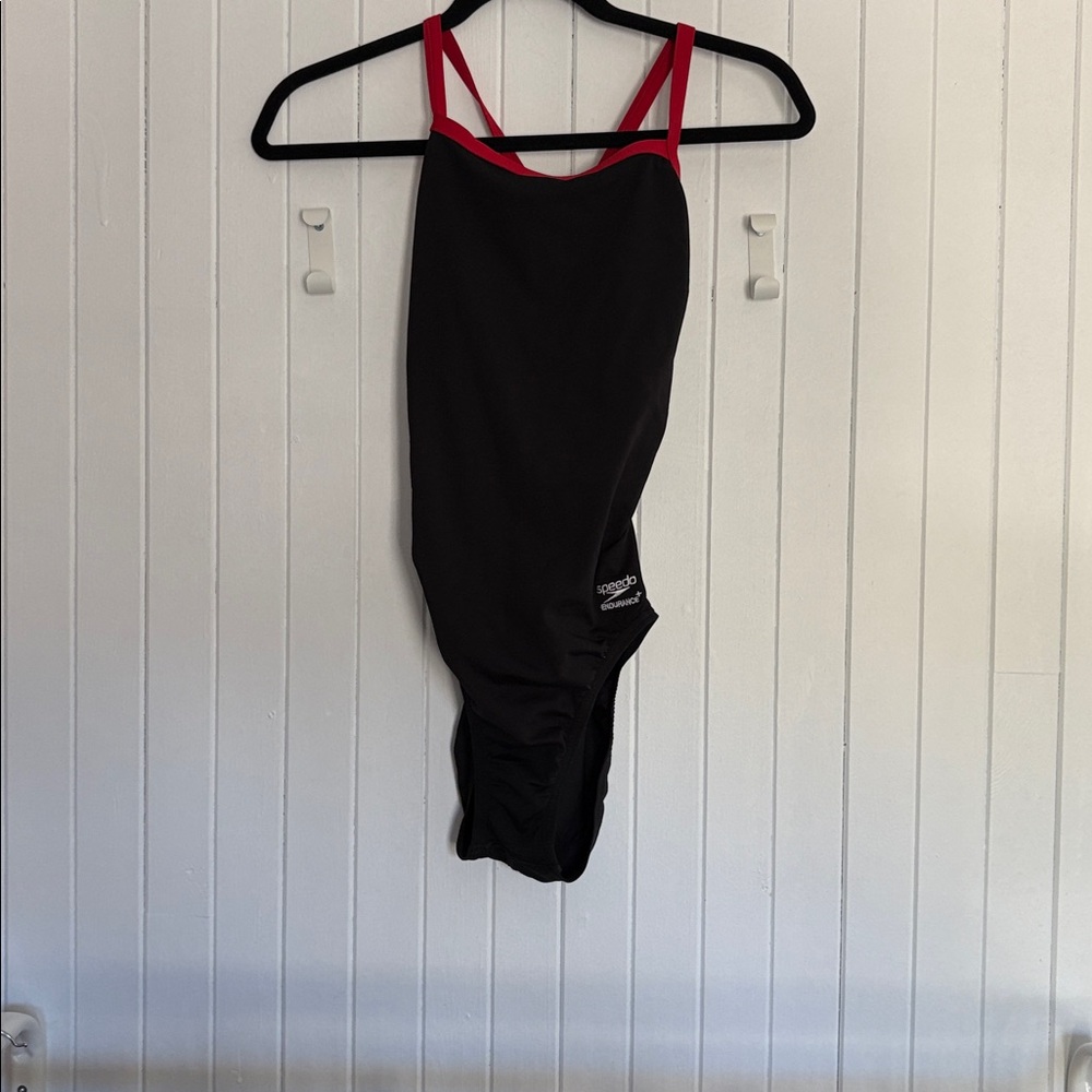 Speedo Black Swimsuit with Red Accents